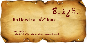 Balkovics Ákos névjegykártya